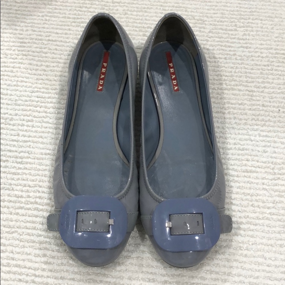 Prada blue patent flats